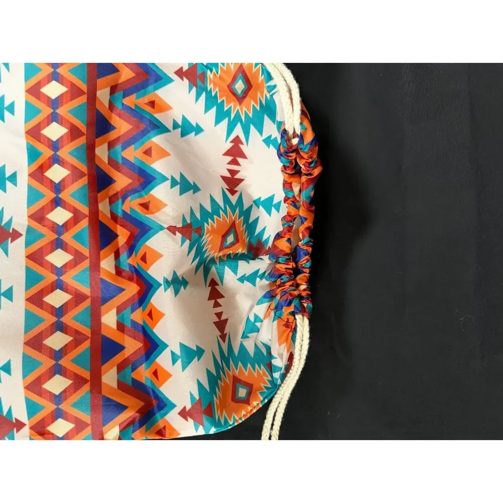 Southwestern Aztec Print Drawstring Backpack Gym Bag Cinch Sack Boho Tote